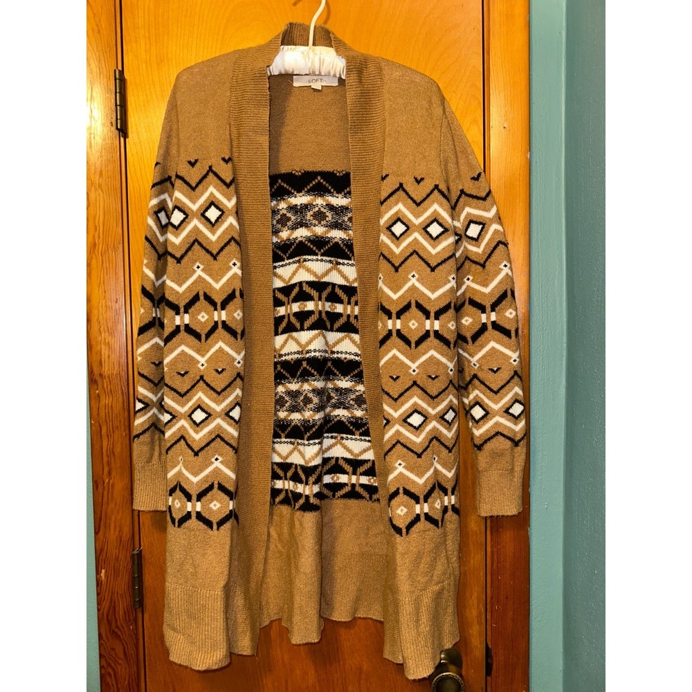 LOFT Cardigan‎ Open Sweater Women's Long Sleeve Size S Soft Aztec Boho Geometric